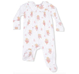 Teddy Bear Ballerina Smocked Peter Pan Snap Footie