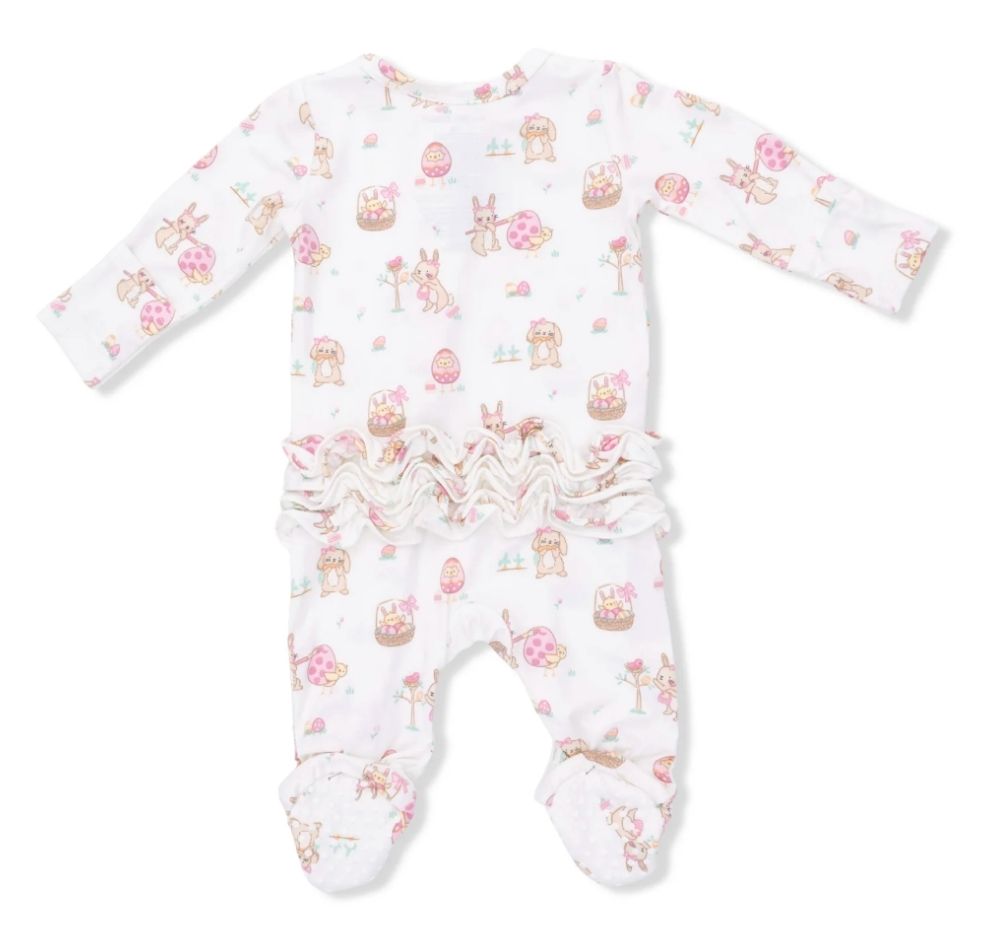 Easter Egg Hunt Pink 2 Way Ruffle Back Zipper Footie