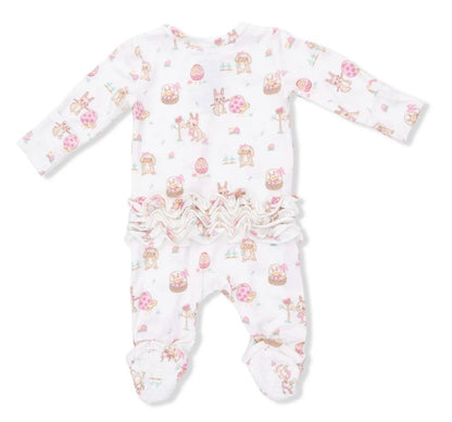 Easter Egg Hunt Pink 2 Way Ruffle Back Zipper Footie