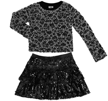 Suéter Textura Y Falda Lentejuelas Negra
