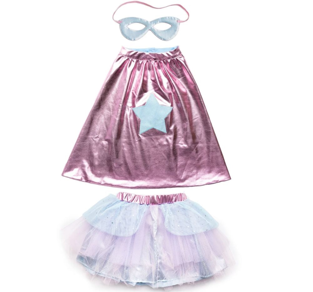 Super Duper Tutu Cape Mask Pink & Light Blue 4-6