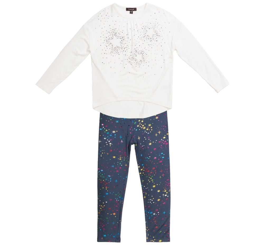 Blusa Manga Larga Estrellas Con Leggings Estampado Estrellas