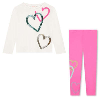 Long Sleeve T-Shirt W/Heart Graphic & Legging Pink