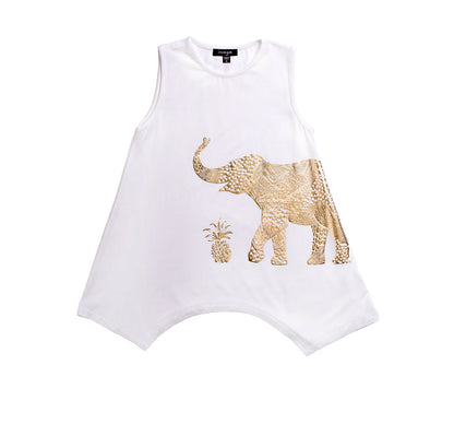 Blusa sin mangas crema de elefante dorado -imoga