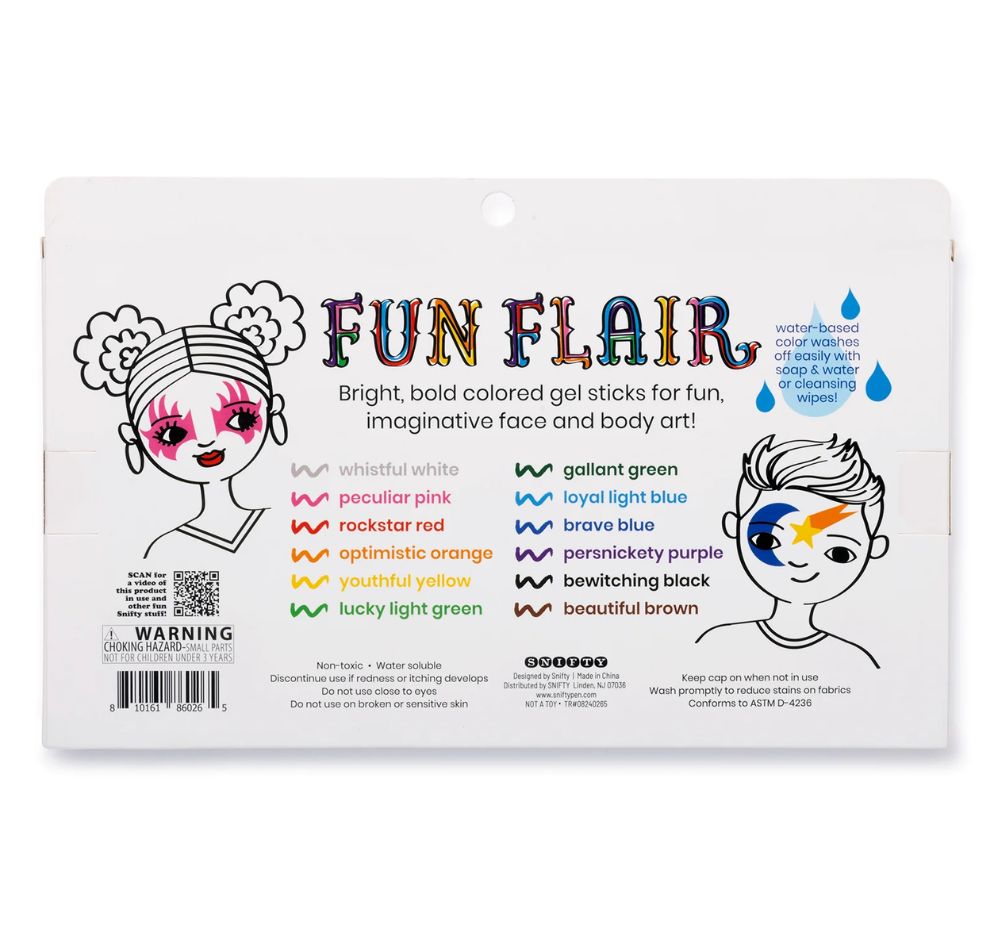 Fun Flair Face & Body Color Gel Sticks Set Of 12