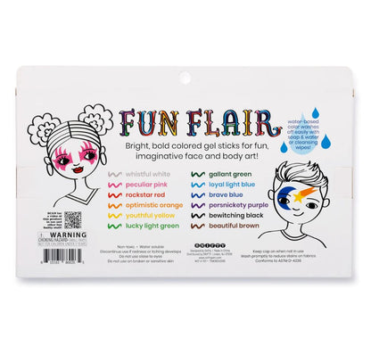 Fun Flair Face & Body Color Gel Sticks Set Of 12