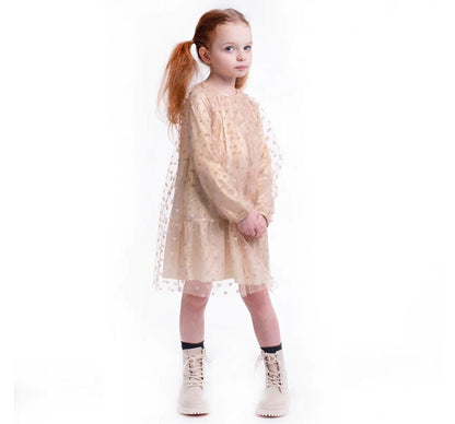 Vestido Tul Dorado Con Corazones