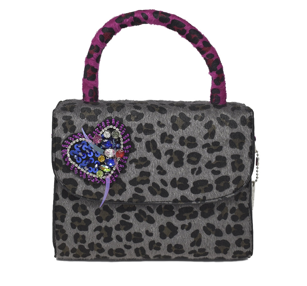Suede Cheetah Top Handle Bag W/Patch