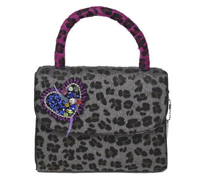 Suede Cheetah Top Handle Bag W/Patch