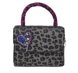 Suede Cheetah Top Handle Bag W/Patch