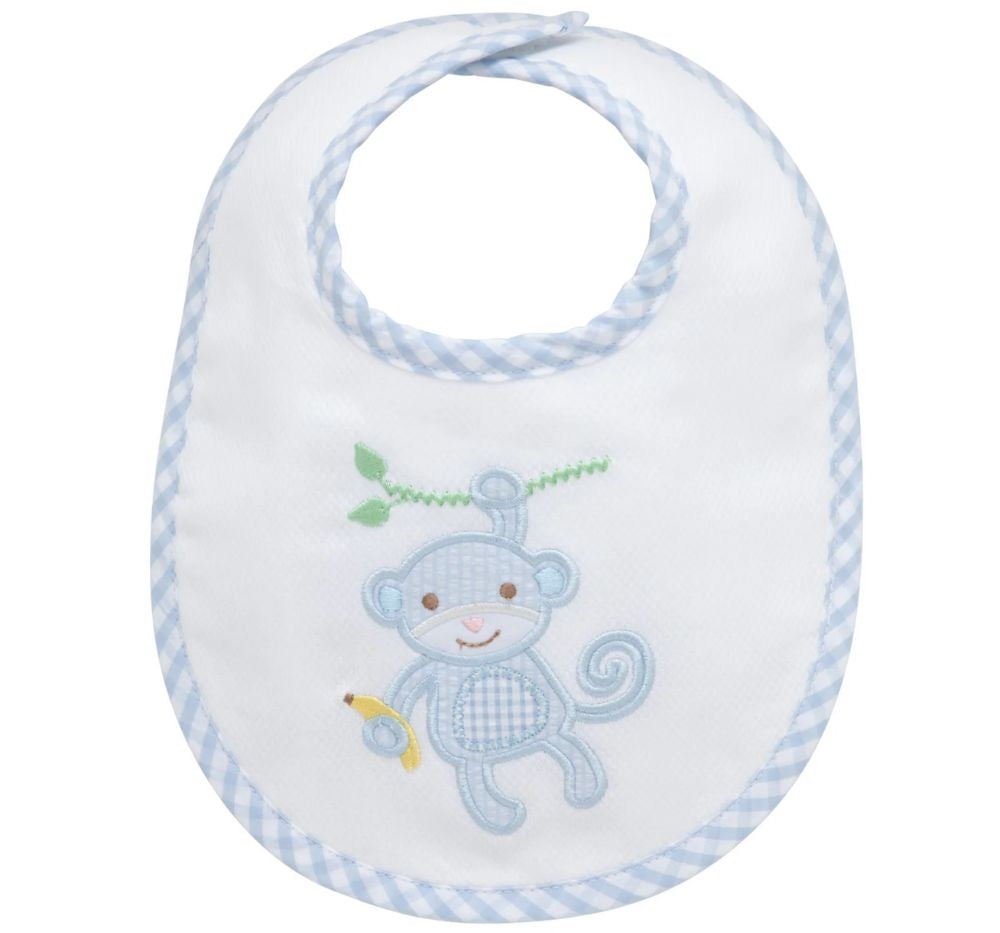 Monkey Applique Basic Bib Blue