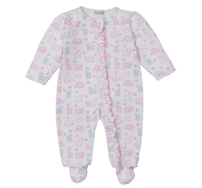 Footie W/Zip Prt Baby Elephant Hearts Multi White