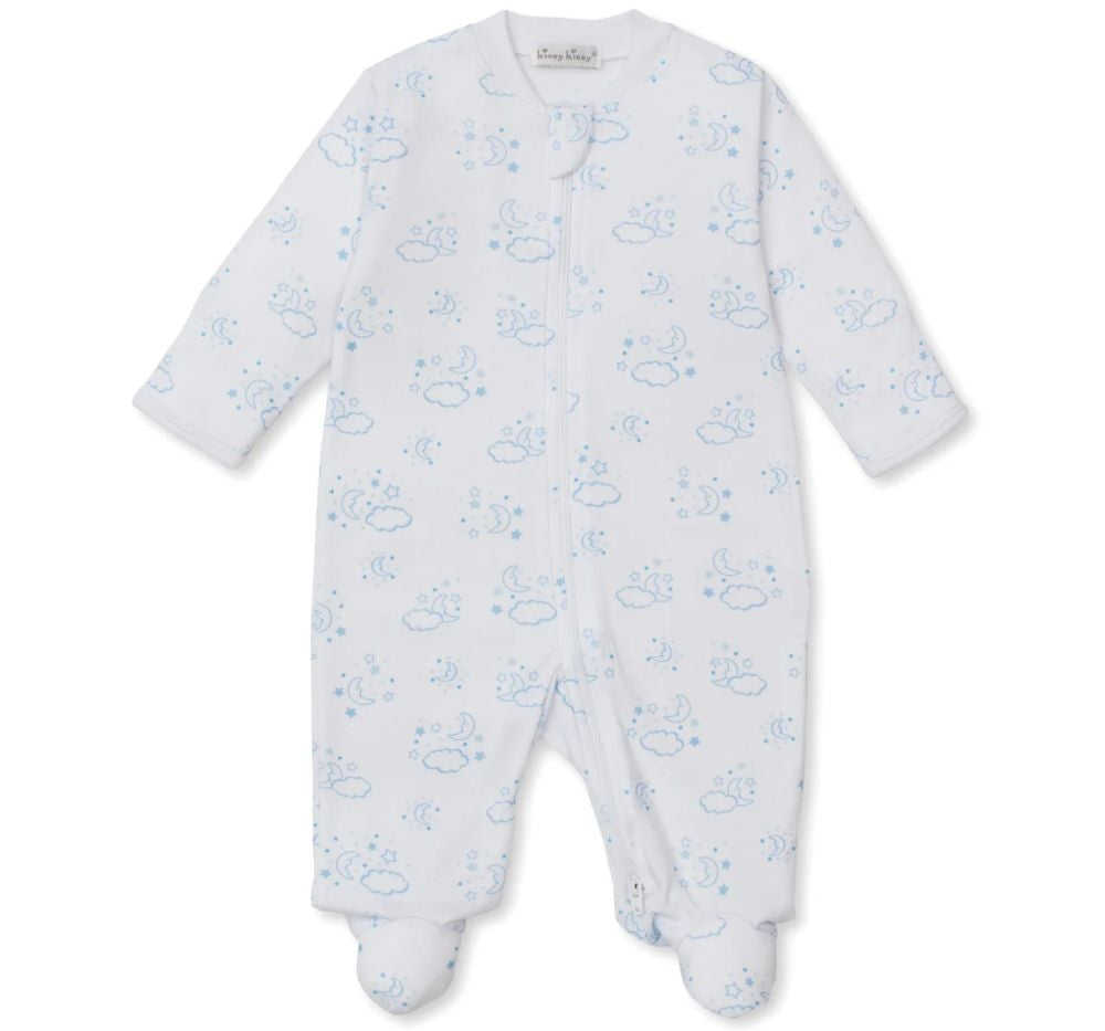 Footie W/Zip Prt Cheerful Good Night Light Blue