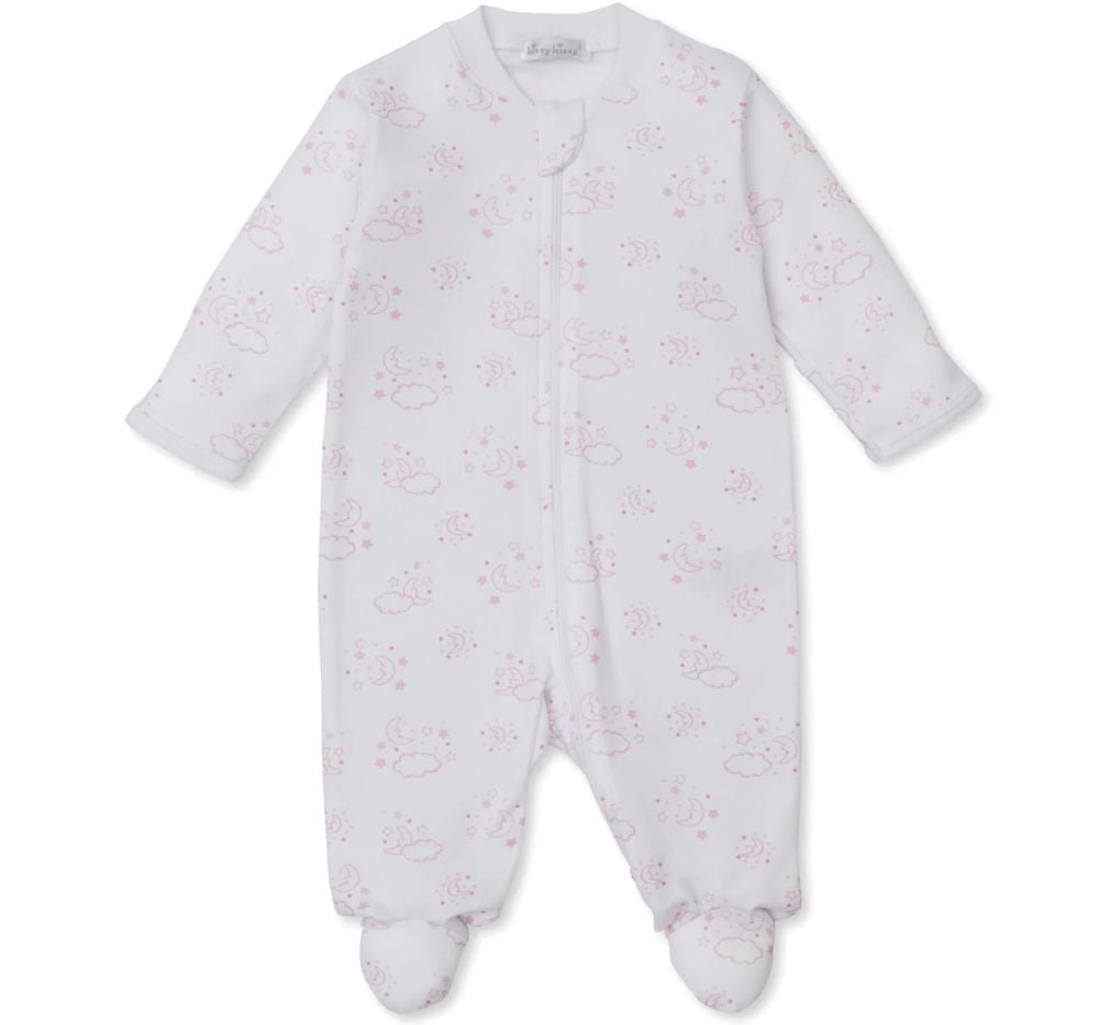 Footie W/Zip Prt Cherful Good Night Pink