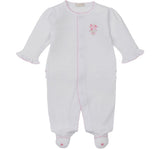 Footie W/Hand Emb Premier Old English Roses White/Pink