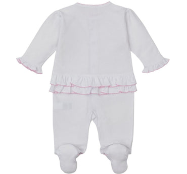 Footie W/Hand Emb Premier Old English Roses White/Pink