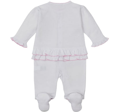 Footie W/Hand Emb Premier Old English Roses White/Pink
