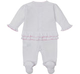 Footie W/Hand Emb Premier Old English Roses White/Pink