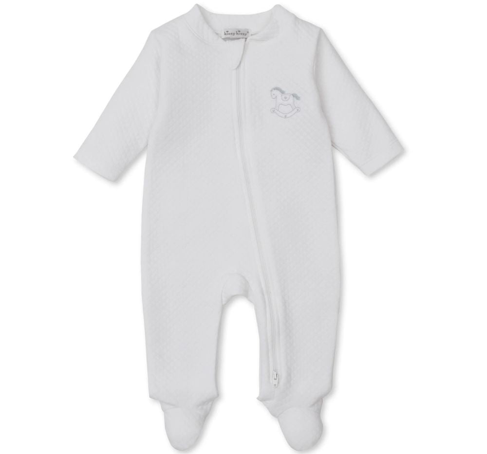 Jacquard Footie W/Zip Riding Rockers White