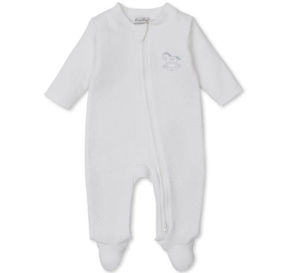 Jacquard Footie W/Zip Riding Rockers White