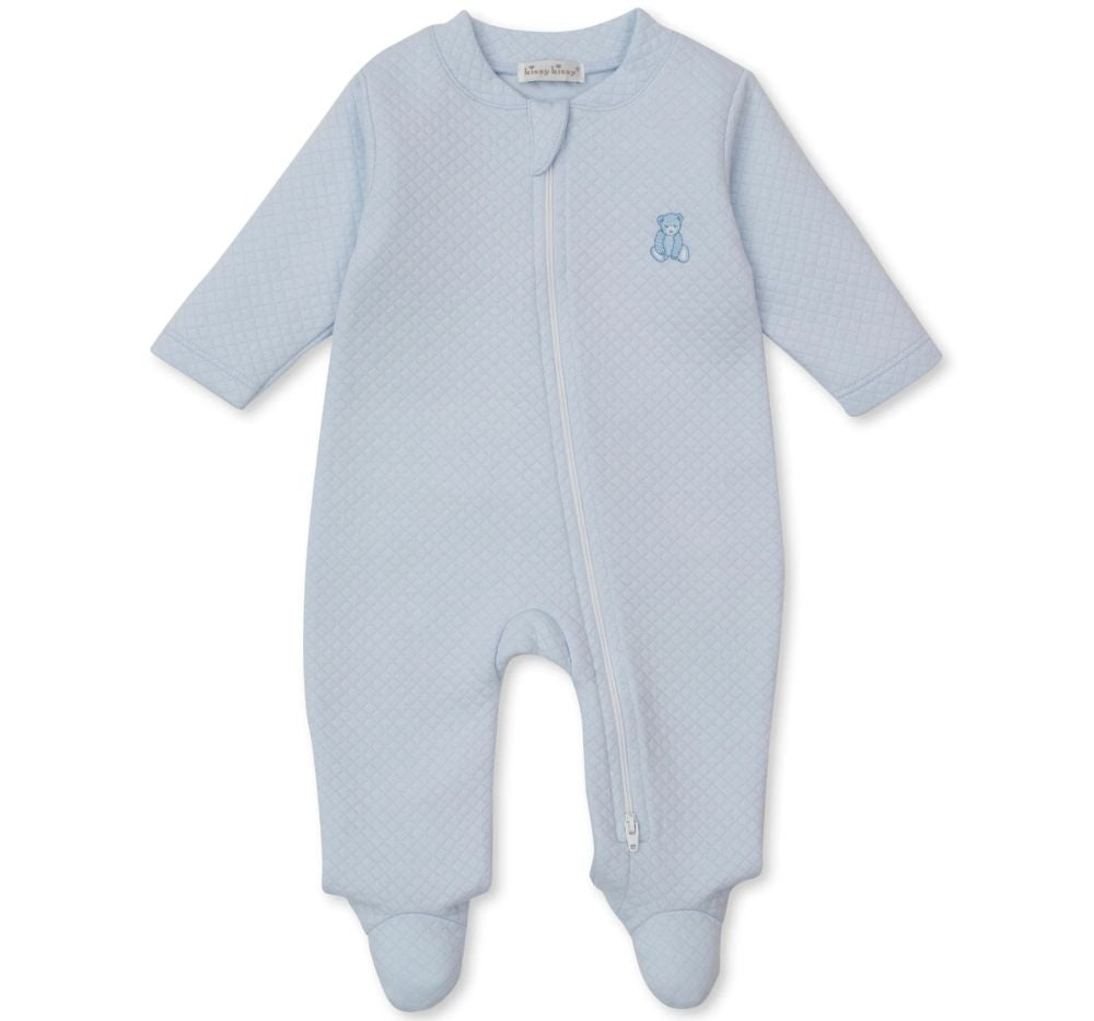 Jacquard Footie W/Zip Teddy Bear Time Light Blue
