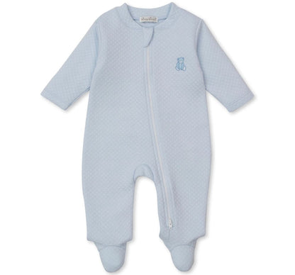 Jacquard Footie W/Zip Teddy Bear Time Light Blue
