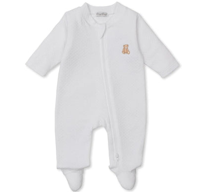 Jacquard Footie W/Zip Teddy Bear Time White