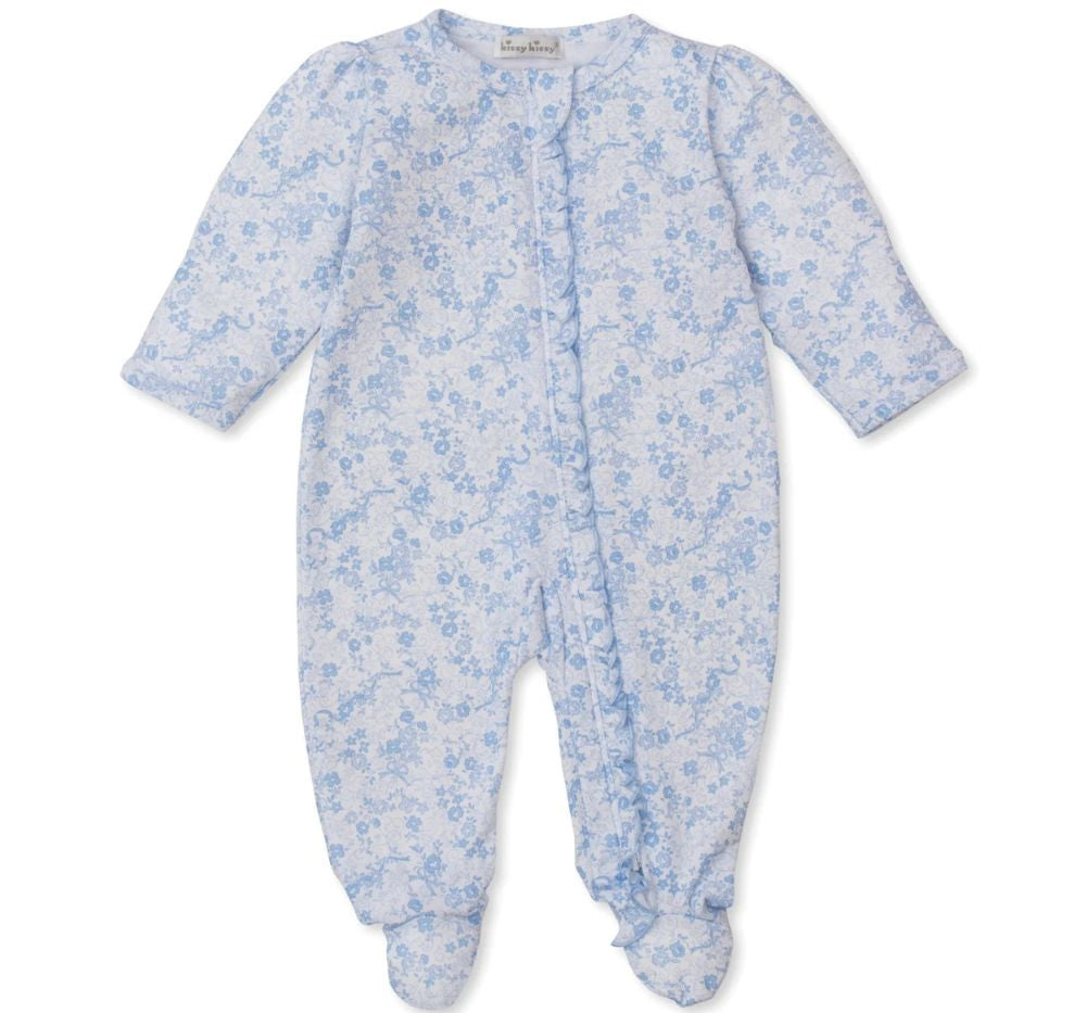 Footie W/Zip Prt Old English Roses Light Blue