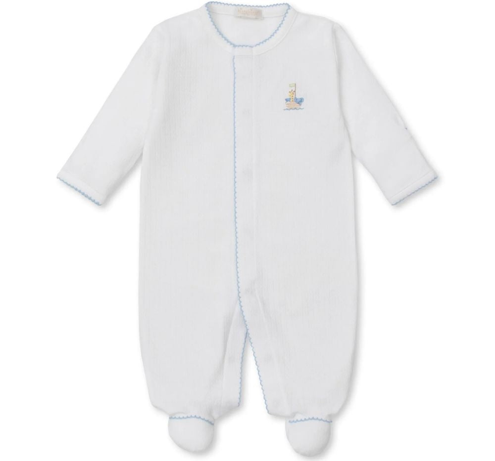 Footie W/Hand Emb Premier Noahs Ark White/Lt Blue