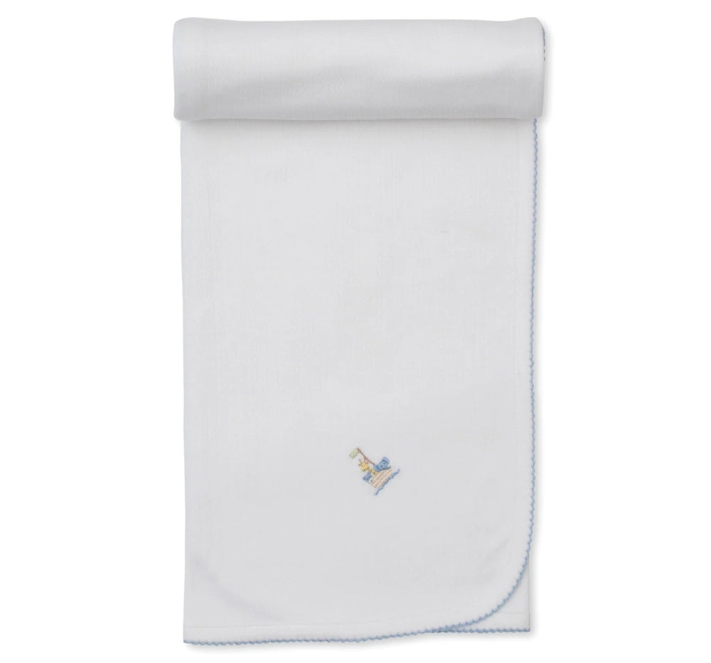 Blanket W/Hand Emb Premier Noahs Ark White/Lt Blue