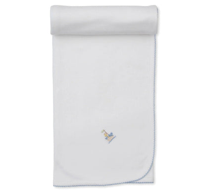 Blanket W/Hand Emb Premier Noahs Ark White/Lt Blue