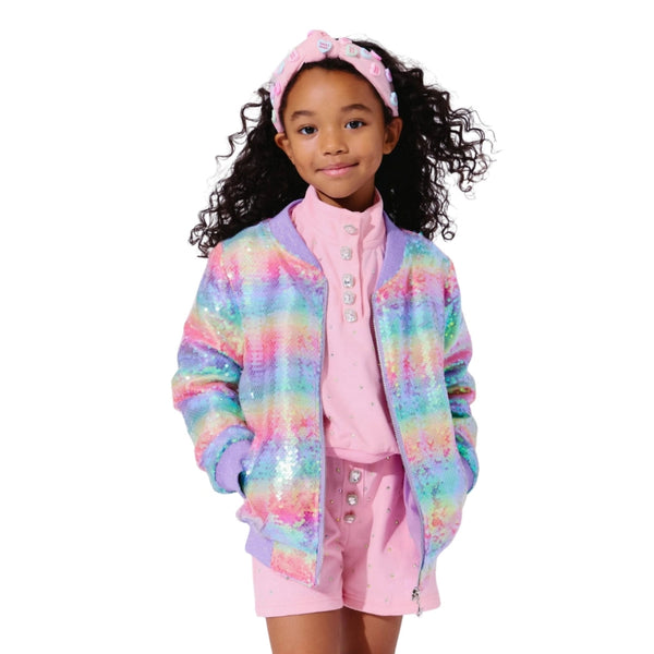 Rainbow Sequin Stripe Bomber