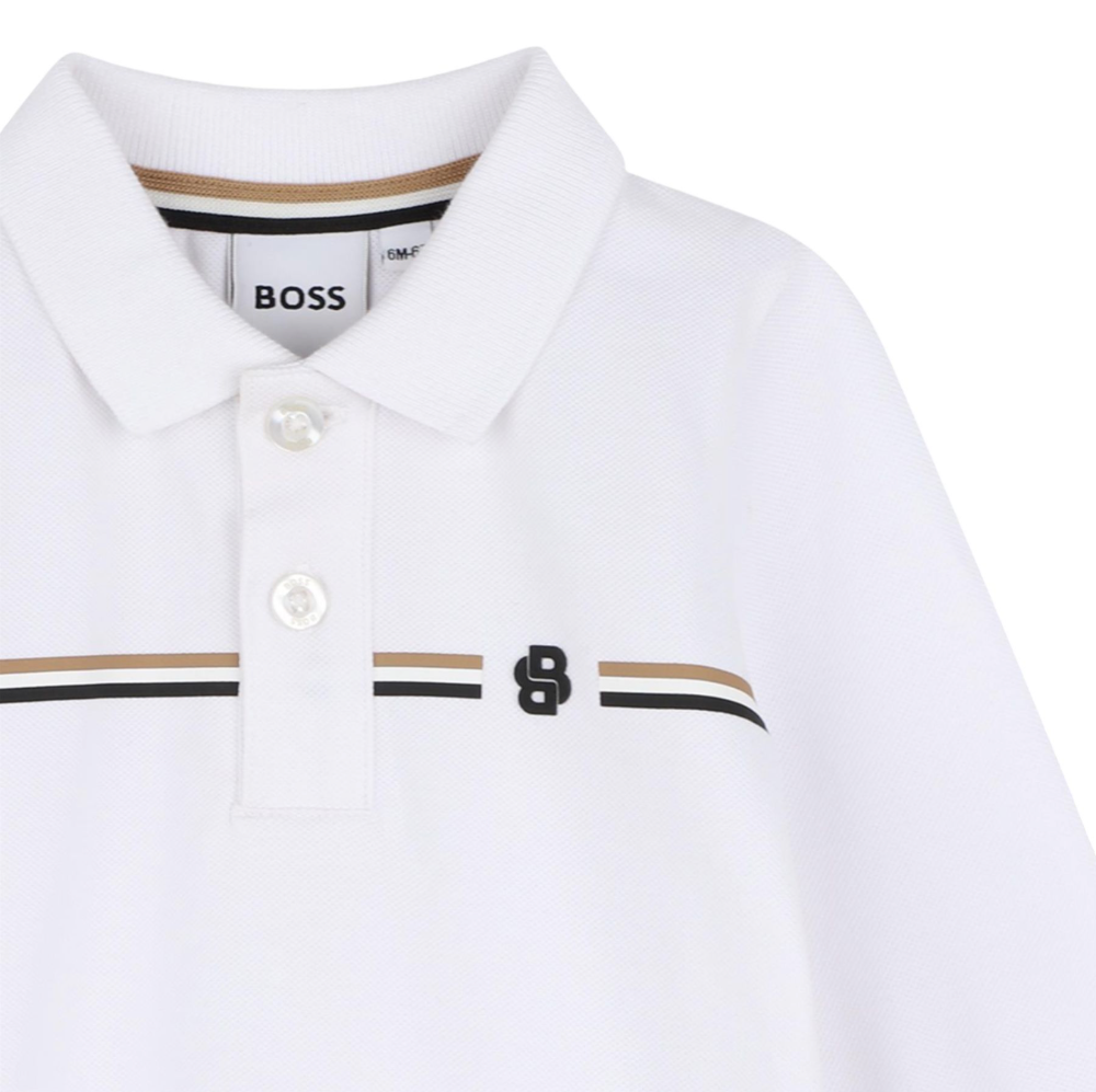 Pique Polo W/Iconic Stripe Across Chest White