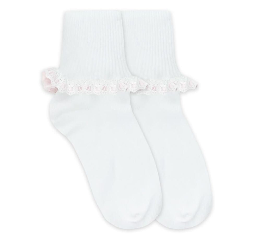 Calcetas Blancas Con Detalles Rosas Small 7-8.5