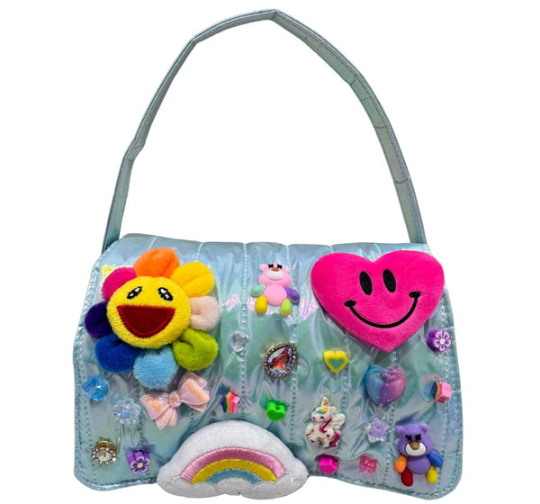 Quilted Charm Handle Crossbody Bag Turquesa