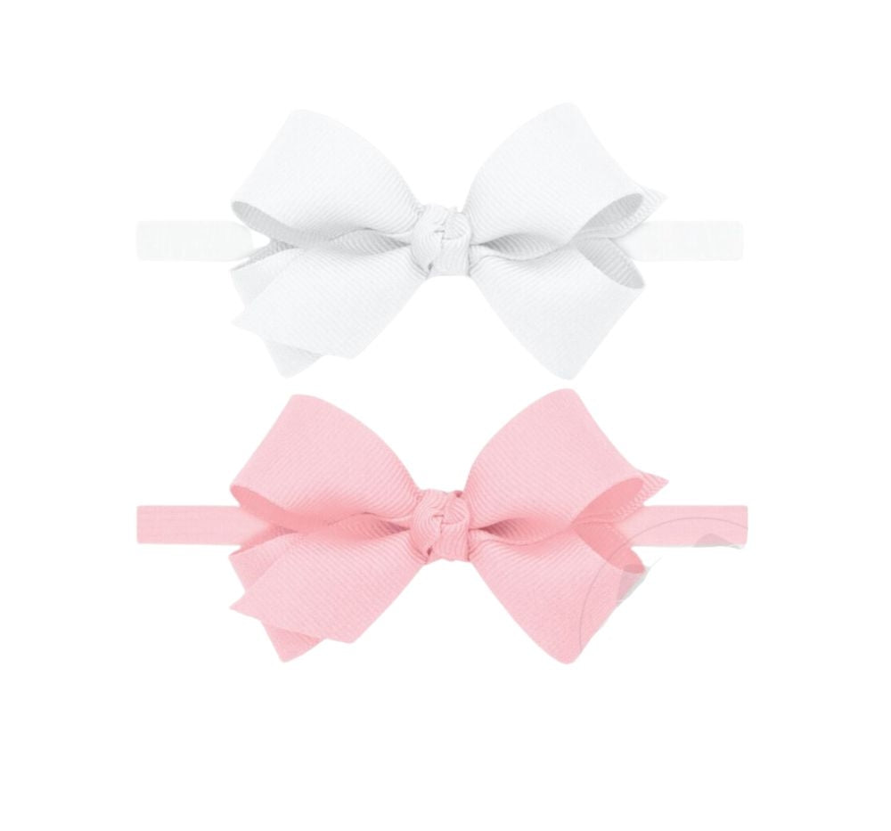 2 Pk Mini Gg Bows W/Kw On Bb White Light Pink