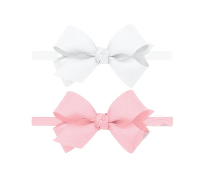 2 Pk Mini Gg Bows W/Kw On Bb White Light Pink