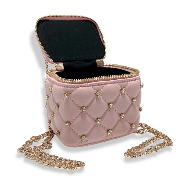 Embellished Vanity Quilted Purse Light Pink