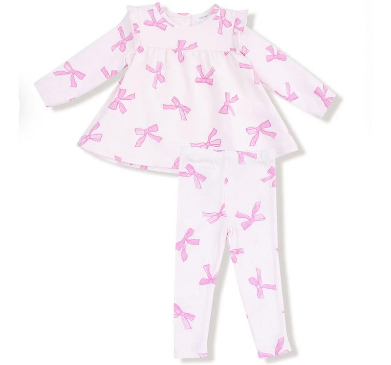 French Terry Pretty Bows Ruffle Top & Ribbed Legging