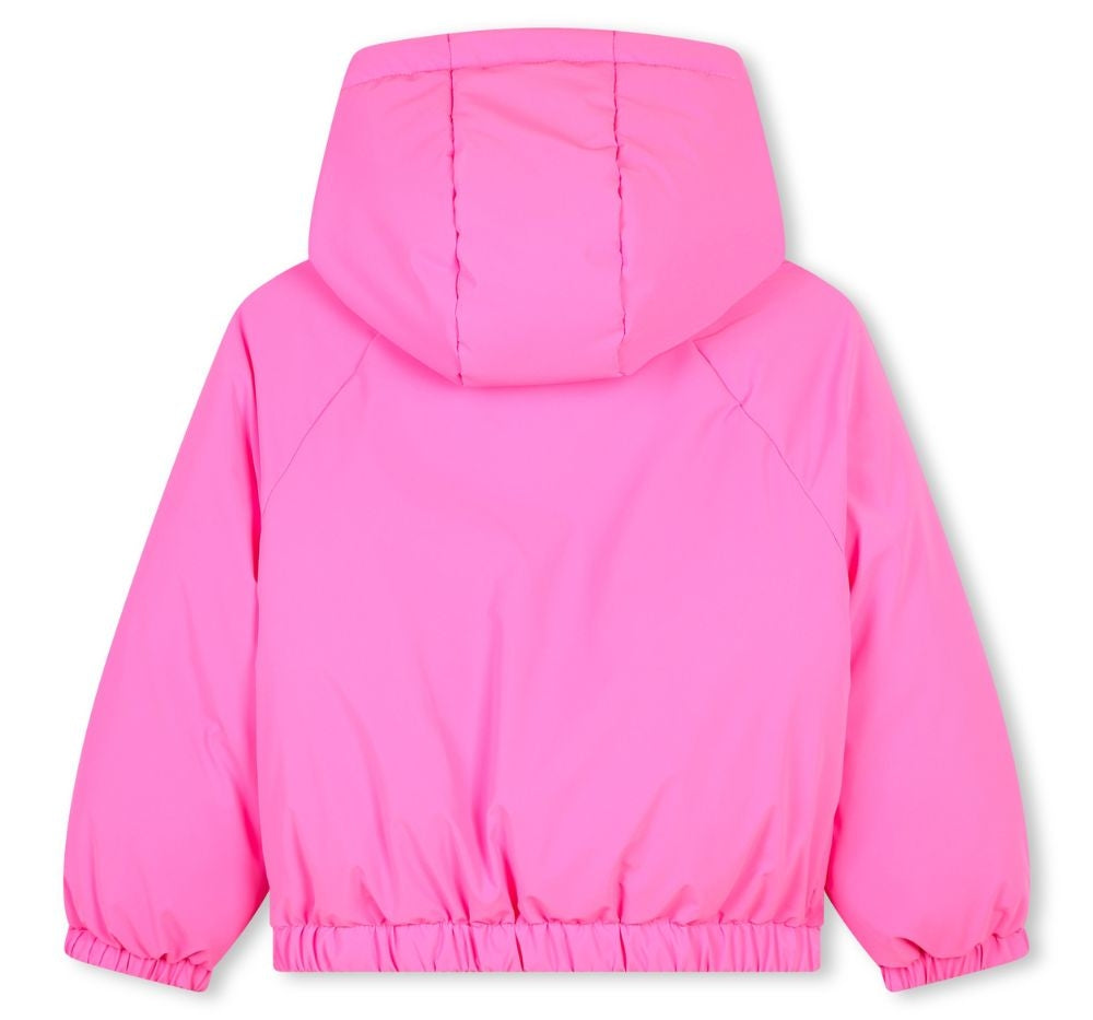 Hooded Puffer Jacket With Heart Pockets Pink