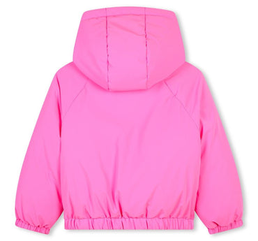 Hooded Puffer Jacket With Heart Pockets Pink