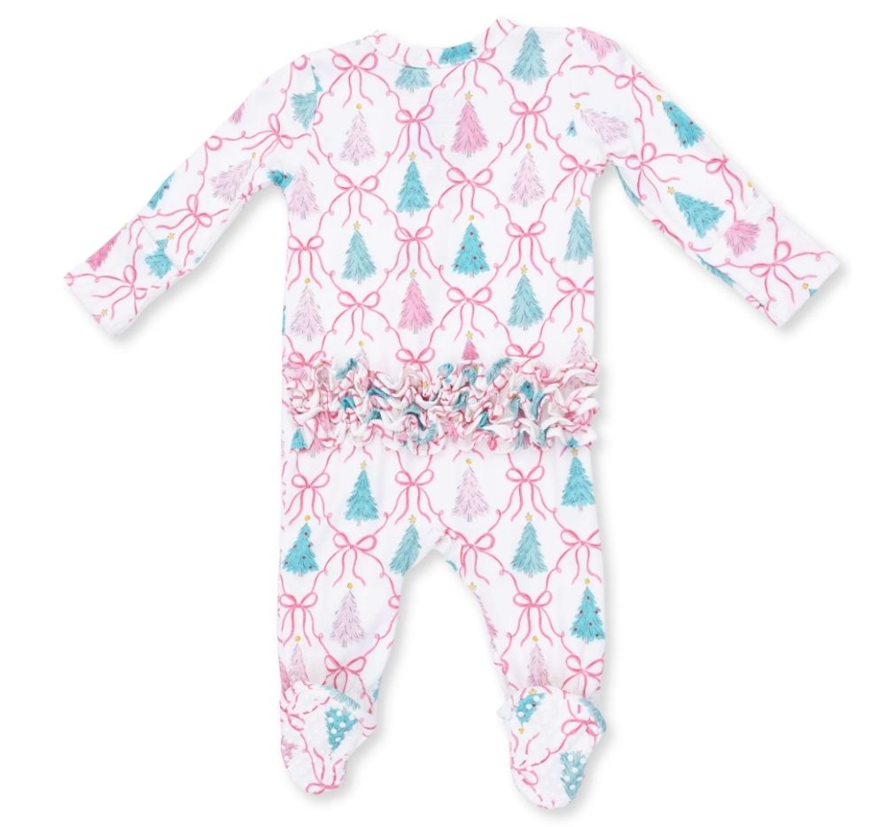 Bow Trellis Tree 2 Way Ruffle Back Zipper Footie