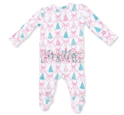 Bow Trellis Tree 2 Way Ruffle Back Zipper Footie