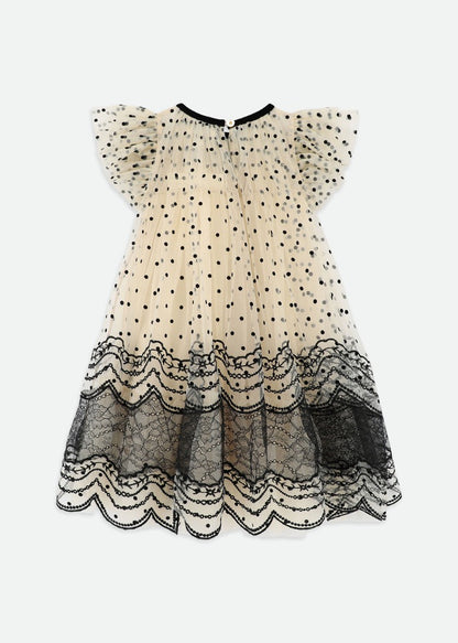 Ivy Spot And Lace Dress Biscuit/Black