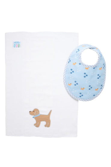 Puppy Basic Bib & Burp Set Blue