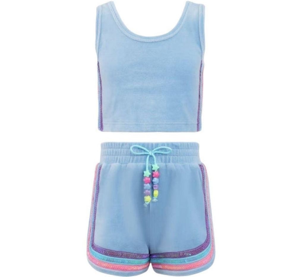 Rainbow Velour Sequin Tank Set Blue