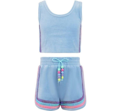 Rainbow Velour Sequin Tank Set Blue