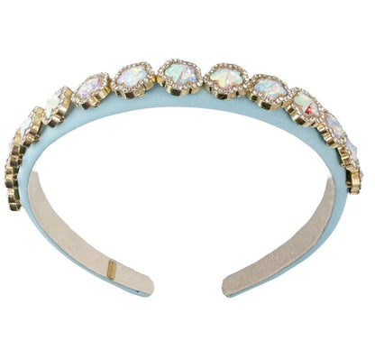 Thin Flower Round Jeweled Headband Blue