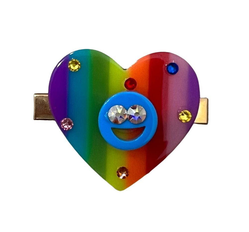 Clustered Crystal Resin Clip Heart W/Smiley Multy Blue