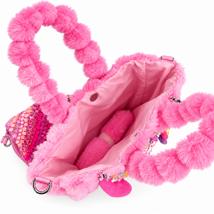 Pink Large Fur Bag With Charm Link